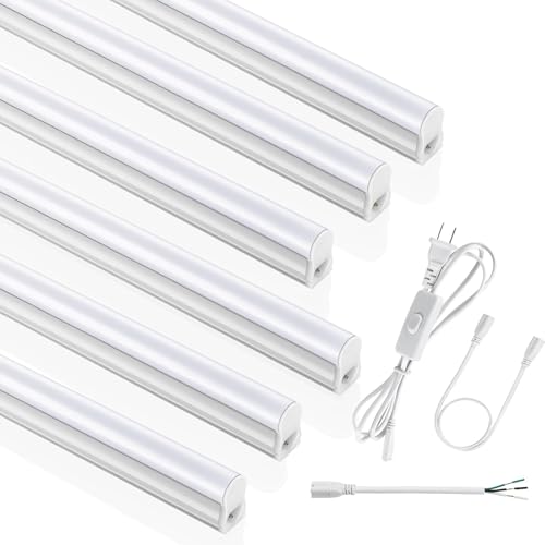 SUNLINKCO (6 Pack) 4FT T5 LED Integrated Fixture, 6500K,20W,2300LM(Super Bright White) Linkable LED Shop Light,Garage Ceiling and Cabinet Light,Strip Light,Corded Electric with ON/Off Switch