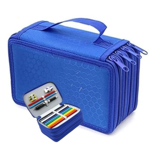Estojo escolar grande com 4 divisórias organizador caneta lápis capacidade 72 peças portátil (AZUL)