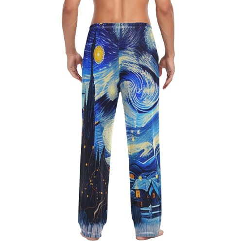AIXIWAWA Van Gogh Style Night Men's Pajama Pants Cozy Sleepwear Mens Lounge PJ Bottoms Pockets Drawstring S2