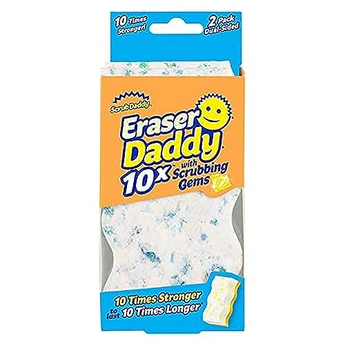 Scrub Daddy Eraser Daddy 10x, Schmutzradierer, Starker & Haltbarer Melamin Schwamm, Doppelseitige Zauberschwamm Schmutzradierer, Allzweckreinigungsschwämme für gestrichene Wände, Blau Doppelpackung
