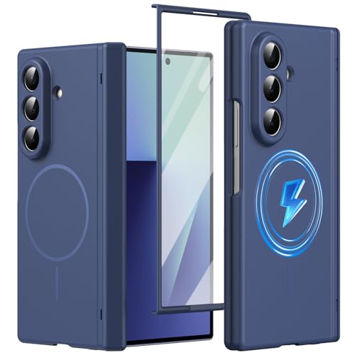 Étui Samsung Z Fold7 haut de gamme en silicone bleu avec charnière