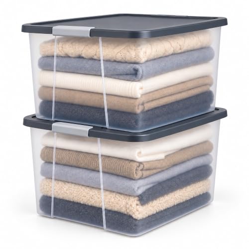 HOMZ-Clear-Plastic-Storage-Bin-with-Secure-Latching-Gray-Lid-64-Qt-2-Pack HOMZ Clear Plastic Storage Bin with Secure Latching Gray Lid, 64 Qt, 2 Pack - Image 1