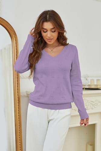 Bluetime Women's Fall Long Sleeve V Neck Ribbed Knit Sweaters Loose Fit Casual Soft Pullover Sweater Jumper Tops3