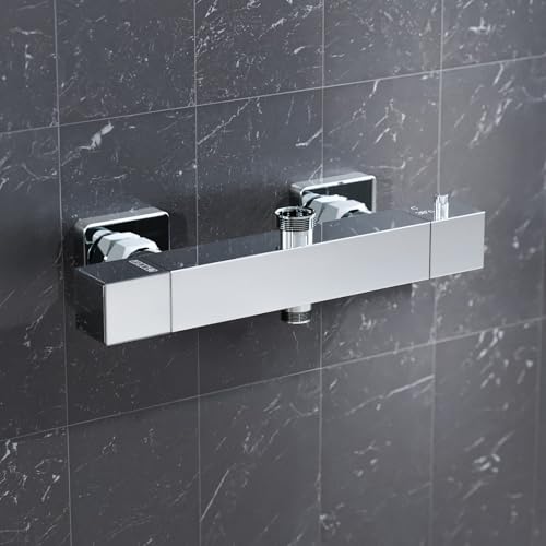 Nes Home Square Chrome Thermostatic Shower Bar Valve Double Outlet Wall Mounted