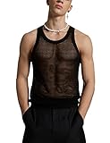 TURETRENDY Men's Mesh Tank Top Fishnet Fitted Sleeveless Muscle Round Neck Top Black XL