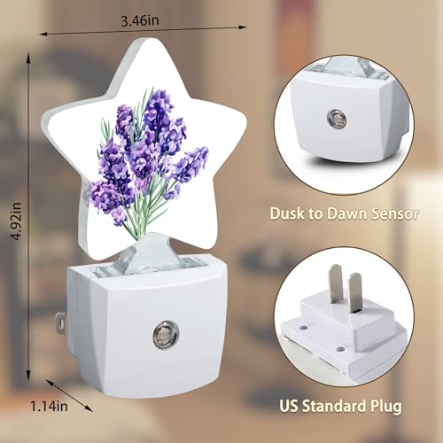 Image of Purple Lavender Flower Night Lights Plug in Wall Lamp Smart Dusk to Dawn Sensor for Home Decorative,Kids Room Bedroom Bathroom Kitchen Hallway Gifts