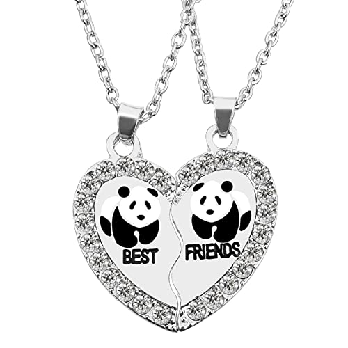 HOUSWEETY 2 Pcs Collier d'Amitie Forever Pendentif Coeur Briser Couple Puzzle Pandas Best Friends pour Femme Cover