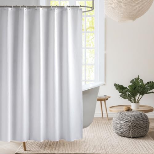 White Shower Curtain,Mould Proof and Mildew Resistant Extra Long Shower Curtain Liner 180 x 200cm (71 x 79 Inch) Drop,100% PEVA Machine Washable Waterproof Bathroom Shower Curtain