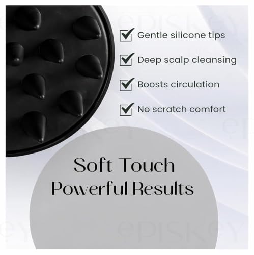 Image of Episkey Scalp Massager Shampoo Brush for Hair Wash Anti-Dandruff Silicone Scalp Scrubber with Soft Bristles | Deep Clean, Exfoliation & Hair Growth Ayurvedic Head Massage Brush for Men&Women (BLACK) (PACK 2)