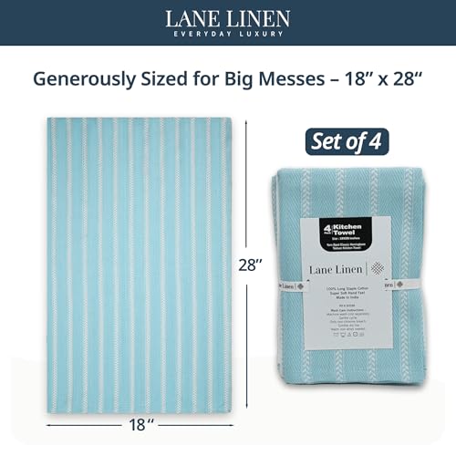 LANE LINEN Kitchen Towels Set - Pack of 4 Cotton Dish Towels for Drying Dishes, 18”x 28”, Kitchen Hand Towels, Absorbent Tea, Dish Towels, Quick Drying Towel Set - Aqua