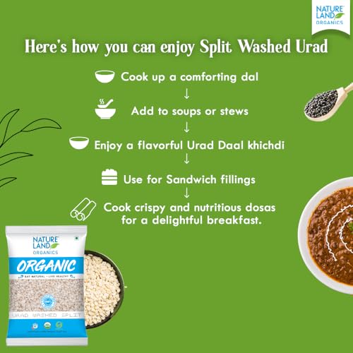 Image of Natureland Organics Urad Dal /Split Washed 500 Gm (pack of 2) Total 1 KG - Organic Healthy Pulses