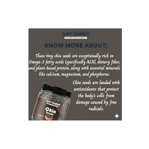 Image of NUTRIBASKET Premium Raw Chia Seeds Jar Pack | Omega 3 and Fibe Seeds Rich in Calcium, Protein & Fibre | For Fat Loss and Weight Management JAR PACK 900gm