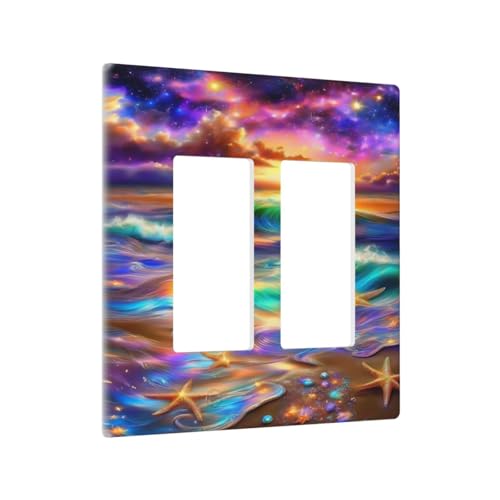 Decorative Outlet Covers Colorful Sunset Starfish Beach Shells 2 Gang Wall Plate Double Rocker Two Switch Wall Cover Plate Light Switch Cover Plate Faceplate for Bathroom Bedroom Decor