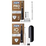 Oral-B Pro 3 3900N Cepillos de Dientes Eléctricos (Pack de 2) con Mango Recargable y 2 Cabezales de Recambio, Negro y Blanco + Oral-B iO 2 Cepillos de Dientes Eléctricos Negro Noche y Rosa Suave
