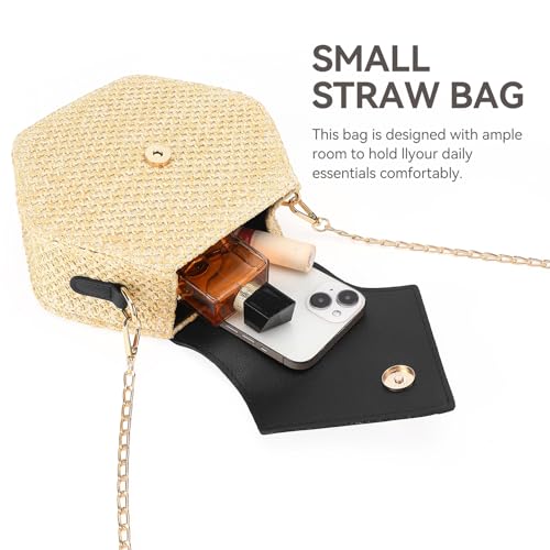 GOIACII Straw Women's Crossbody Bag Summer Shouler Small Purse Beach Bag with Metal Chain Tassel2