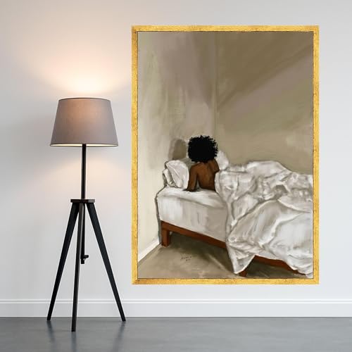 Toile minimaliste femme afro Solitude matinale pour deco de chambre 80x120cm sans cadre