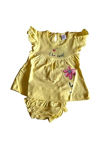 Image of Baby Girls Frock Dress with Bloomer Set | Short Sleeve Polka Dot Inner Layer & Bow Detail Special for 0-6 Months