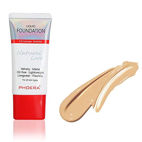 PHOERA Face Foundation,Naturally Liquid Foundation Full Coverage Perfect Matte Oil-Control Concealer,Normal to Oily Skin Types,12 Colors for Choose,1.29 fl.oz/38ml