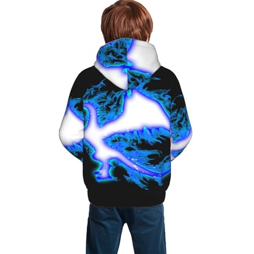 Blue Flame Dragon Boy, Girls Sports Shirt Youth Pullover Fashion Hooded Sweatshirt2