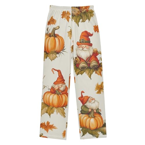 Gnome Autumn Leaf Boys Long Pants Soft Trousers Elastic Waist Kids Lounge Bottoms with Pockets S-XL