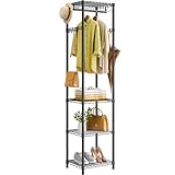Roxibelt R1 Clothes Rack Heavy Duty, Clothing Racks for Hanging Clothes, Garment Rack with Storage Shelves, Small Coat Rack Freestanding for Entryway, Hallway, Bedroom, Max Load 448 Lbs, Black