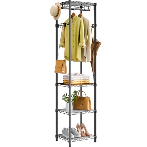 Roxibelt R1 Clothes Rack Heavy Duty, Clothing Racks for Hanging Clothes, Garment Rack with Storage Shelves, Small Coat Rack Freestanding for Entryway, Hallway, Bedroom, Max Load 448 Lbs, Black