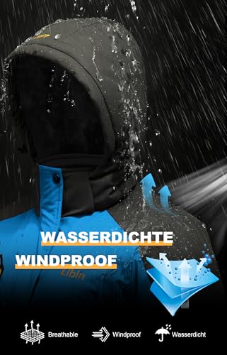 Libin Winterjacke Damen Warm Skijacke Outdoor Sportjacke Wanderjacke Damen Wasserdicht Atmungsaktiv Fleece Dicke Gefüttert Übergangsjacke Reitjacke mit Abnehmbarer Kapuze Blau, M