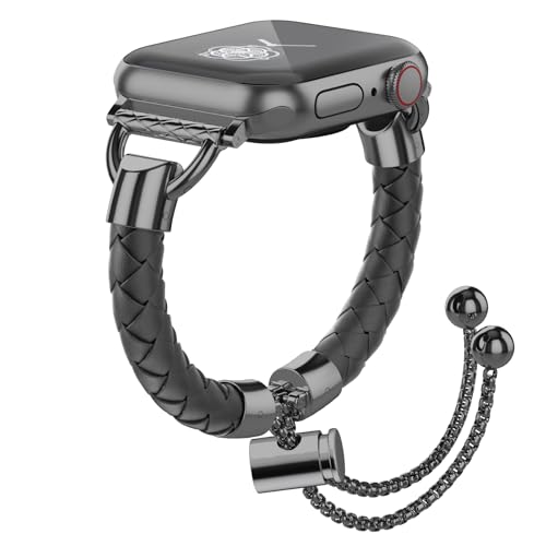 Image of Leather and Metal Band Compatible with Apple Watch Bands for Women,Adjustable Designer Cute Stylish Strap for iWatch Series11 /10 /9 /8 /7 /6 /5 /4 /3 /2 /1 /SE /Ultra