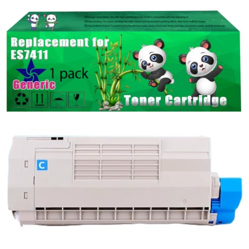 Image of Replacement ES7411 Toner Cartridge Compatible for Okidata OKI ES3032a4 ES7411 Pro 7411 Printers, Up to 10000 Pages, Vivid Colors, Contains Chip (1 Pack Cyan)