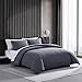 Vera Wang - King Duvet Cover Set, Soft Cotton Bedding Set with Matching Shams, Button Closure, Chic Room Essentials (Waffle Pique Pewter Grey, King)