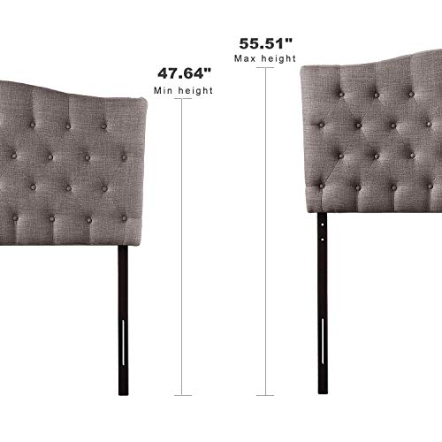 HOME BI Upholstered Tufted Button Curved Shape Linen Fabric Headboard Full/Queen Size, Smoke