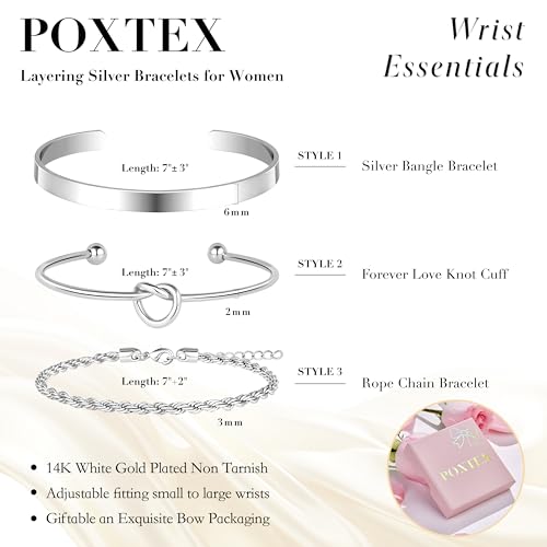 Silver Bracelets for Women Stack, Silver Cuff Bangle Set, Trendy Jewelry for Women Fashion3