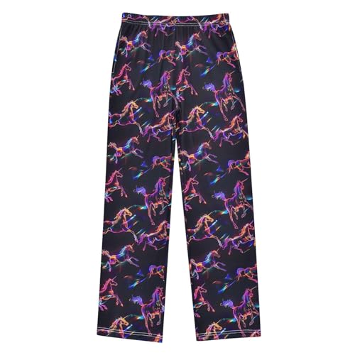ALAZA Holographic Running Horses Pajamas Bottoms with Pockets Comfy Pjs Sleepwear Elastic Waistband Pajamas Pants Lounge Pants for 6-14 Years