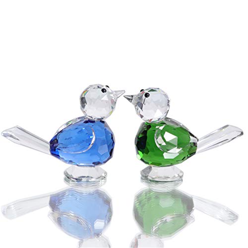Waltz&F Crystal Cute Birds Set Collectible Figurine Home Office Table Decoration (Green and Blue Set)