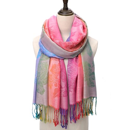 neelamvar Colorful flowers Jacquard cotton pashmina Women Wrap Shawl tassels Scarves