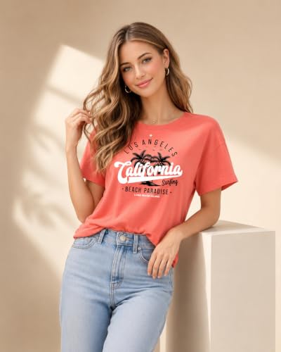 Image of London Hills Women's Loose Fit Graphic Printed T-Shirt | Soft Cotton Blend Fabric | Round Neck Half Sleeve Casual Top, Travel & College