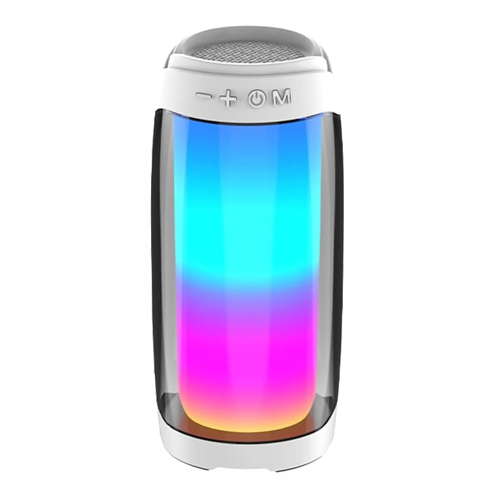 iMoway Bluetooth Speaker Full Screen 3D Colorful LED Light Portable HiFi Speaker Excellent Bass Wireless Sound Box (White)