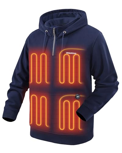 Venustas Unisex Quarter-Zip Heated Pullover Hoodie, Heated Sweatshirt for Men & Women, 6 Heating Zones with Battery Included