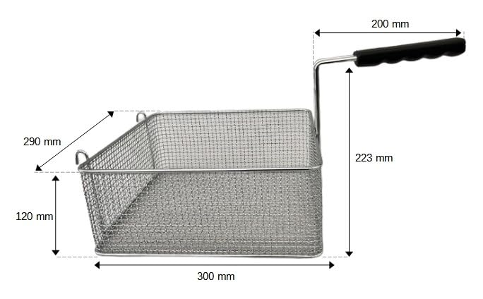 FCR0252 - CESTINO MADE IN ITALY PER FRIGGITRICE PROFESSIONALE MISURE 290X300X120H MM + GANCI IN ACCIAIO CROMATO CESTELLO FRIGGITRICE ACCIAIO