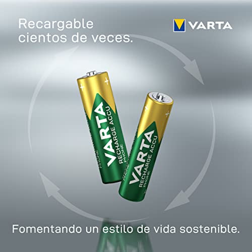 Miniatura 6 de VARTA Pilas AAA, recargables, paquete de 4, Recharge Accu Phone, batería recargable, 800 mAh Ni-MH, listas para usar, aptas para teléfonos inalámbricos