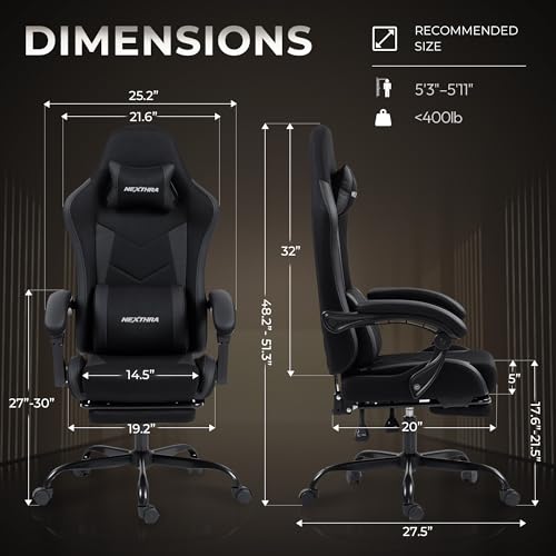 Nexthra Gaming Chair with Footrest Lumbar, Ergonomic Leather Mesh Reclining Chair 220lbs with Headrest for Office and Long Gaming Sessions,Black - Image 4