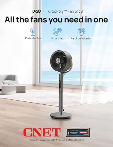 Image of DREO Smart Fan for Bedroom, 120+105 Omni-directional Oscillating, Quiet 20dB Fan, 100ft Air Circulator Pedestal Fan with DC Motor, 8 Speeds, 6 Modes, 37-43'' Height, Wi-Fi /Voice /Alexa, no light