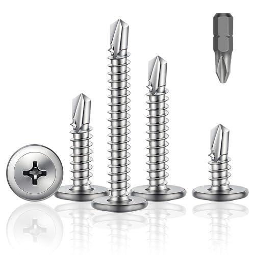 200Pcs M4.2 * 13mm Wafer Head Self Drilling Screw 410 Stainless Steel Modified Truss Head Self Drilling Screws Sheet Metal Screws/Tek Screws For Sheet Metal Steel Aluminum Wood Plastics.