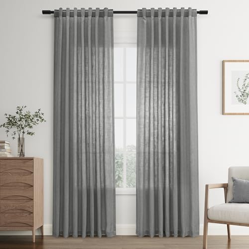 Image of Joywell Linen Curtains 96 Inches Long for Living Room Dark Grey