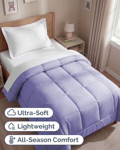 Image of Twin Size, Lavender Alternative Down Comforter - Warm, Lightweight & Breathable Hotel Quality Bedding Set for Men, Women, Kids & Teens - All Season Oversized Cooling Microfiber Duvet Insert Comforter