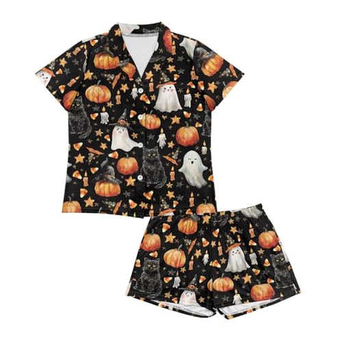 Image of Renewold Women's Short Sleeve Pajama Set Button Down Sleepwear with Notch Collar Soft Lounge Top and Shorts with Pockets