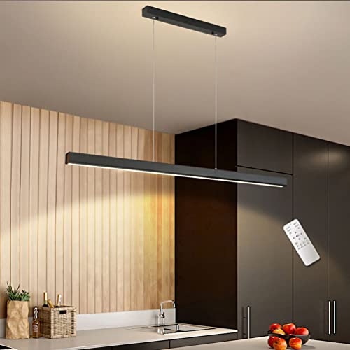 Lámpara Colgante LED Mesa de Comedor Lámpara de Techo 40W Regulable con Mando a Distancia Moderna Diseño Lineal Lámpara de Comedor Altura Adjustable Candelabro Salón Cocina Dormitorio Oficina Negro Cover