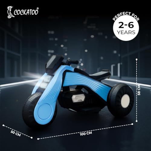 Image of Cockatoo 15E Cruise Rechargable Electric Bike for Kids with Music and LED Light, Kids Scooter Bike for 3+Yrs Boys&Girls Powered by 6V & 4.5 AH Battery for 4.5Hr-6Hr Ride with Foot Accelerator