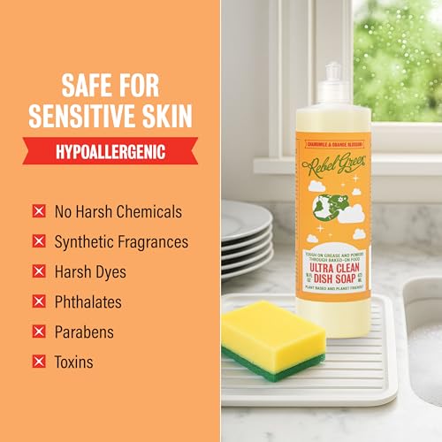 Image of Rebel Green Super Deluxe Dish Soap - Plant-Based Sustainable Dishwashing Soap - Orange & Chamomile Scent - 16 fl oz - 2 Pack