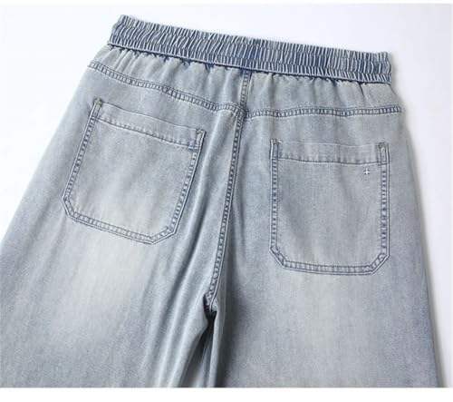 Men's Soft Thin Drawstring Jeans Korean Casual Straight Trousers Male Streetwear Loose Denim Pants Baggy Jeans3